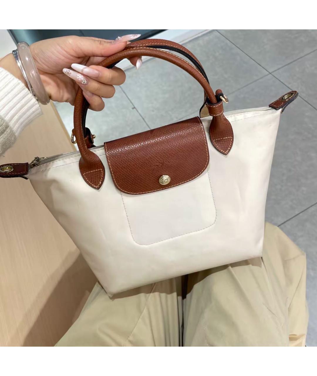 LONGCHAMP Бежевая тканевая сумка с короткими ручками, фото 6