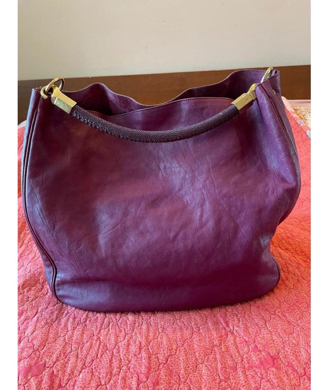 SAINT LAURENT Фуксия кожаная сумка с короткими ручками, фото 5