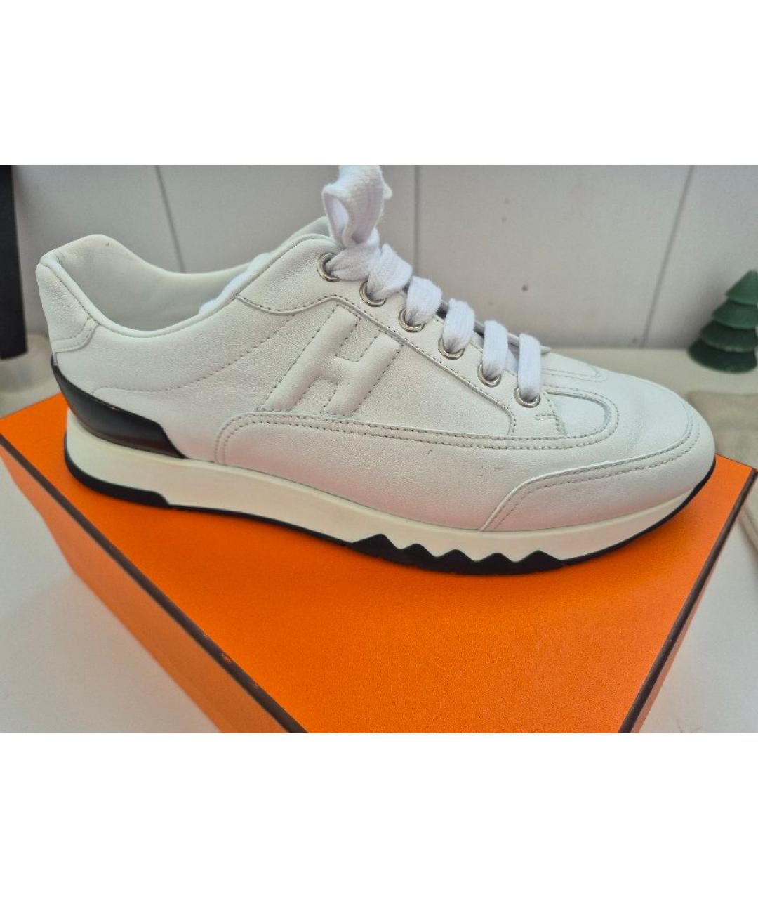 HERMES Белые кожаные кроссовки, фото 5