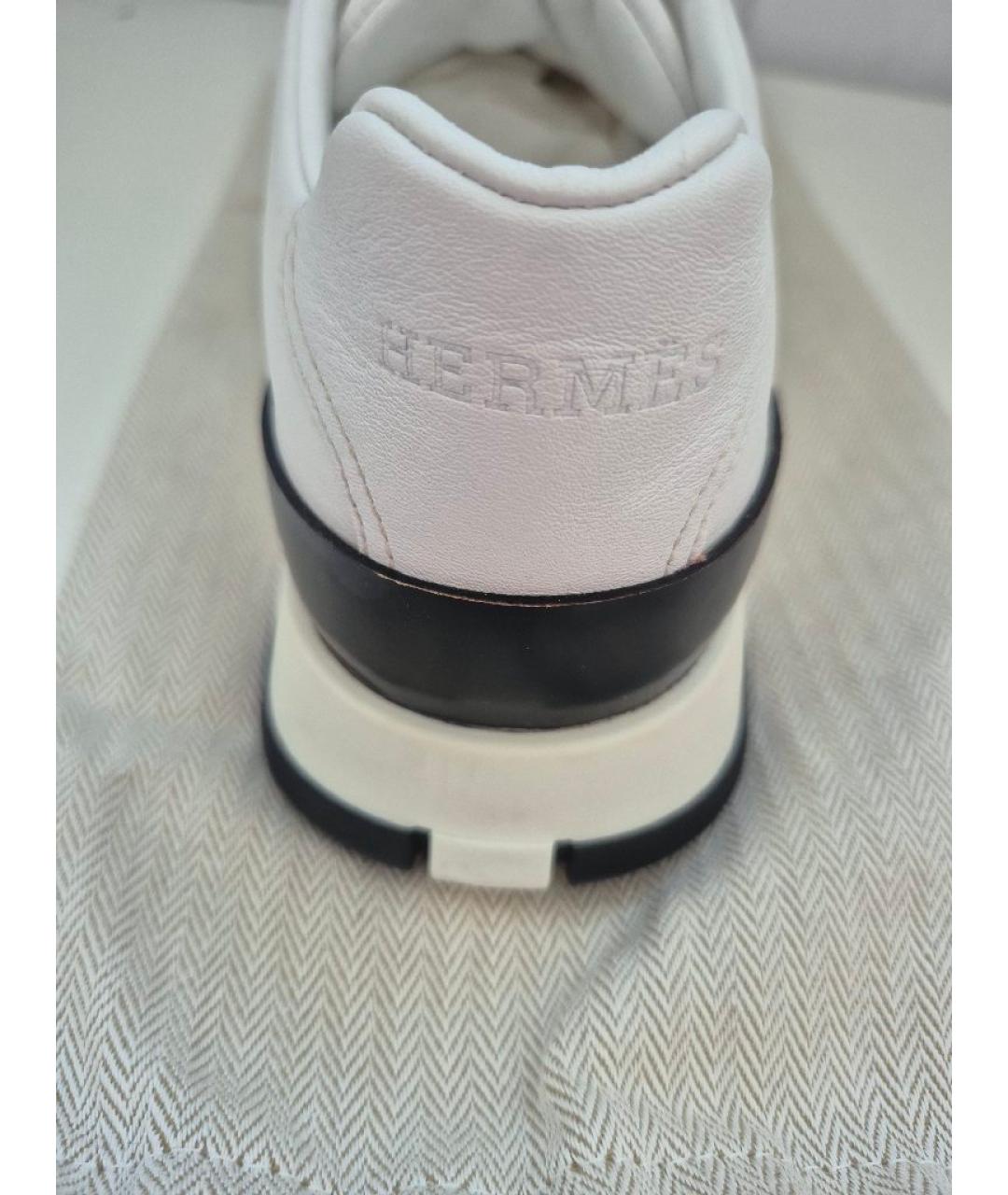 HERMES Белые кожаные кроссовки, фото 4