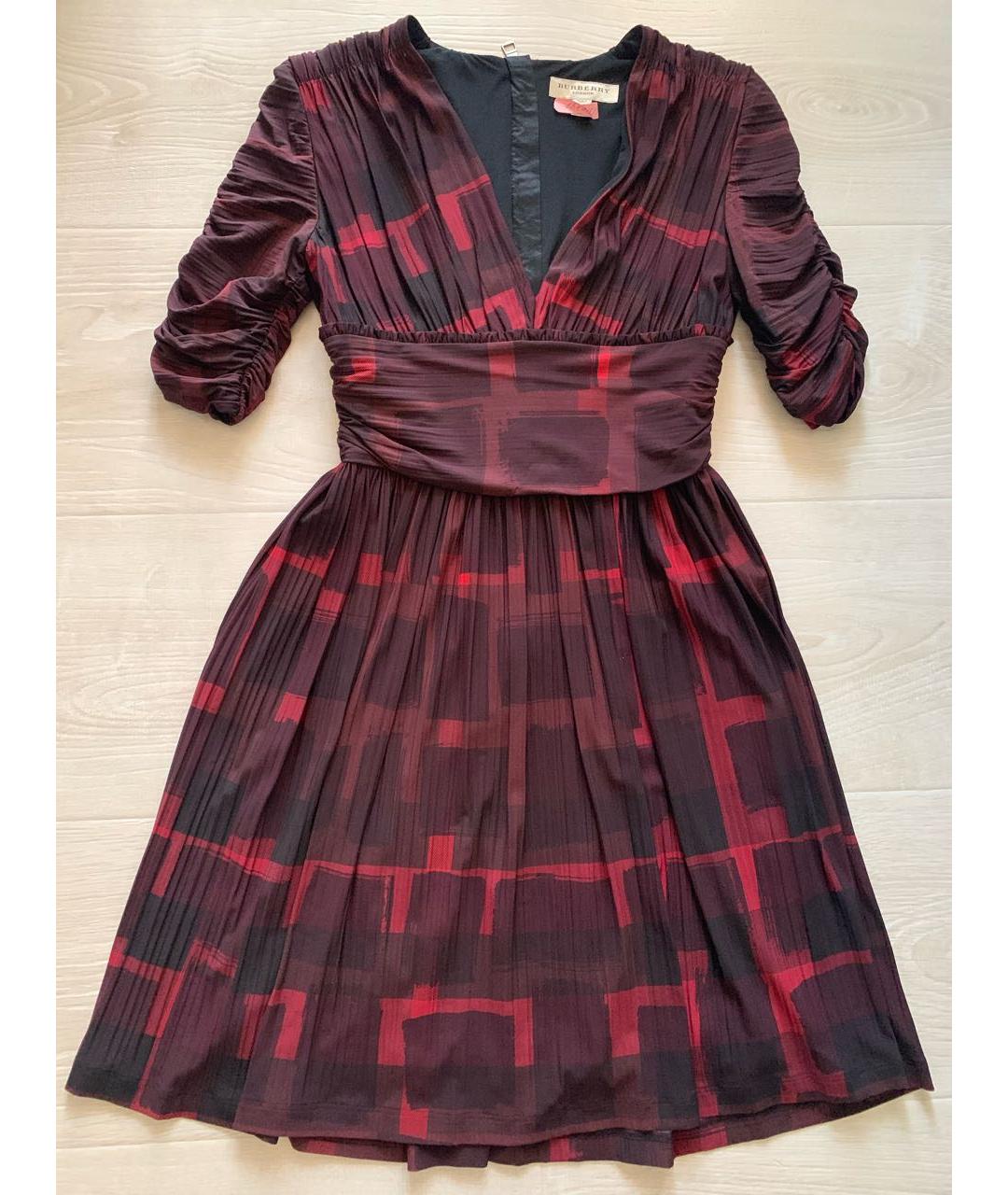 BURBERRY Бордовое шелковое повседневное платье, фото 7