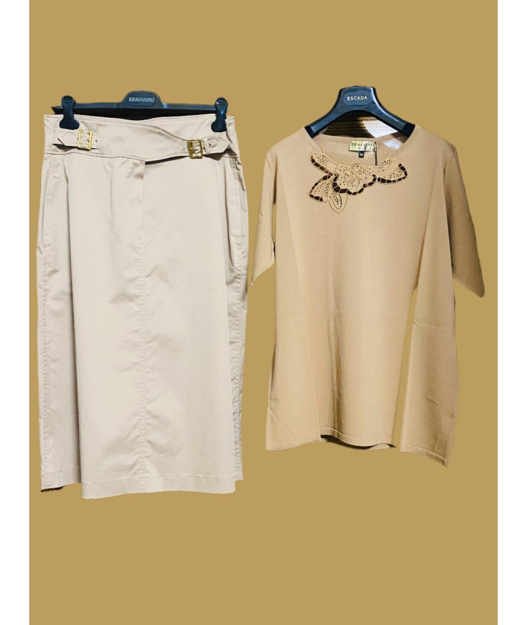 ESCADA Бежевый хлопко-эластановый костюм с юбками, фото 9