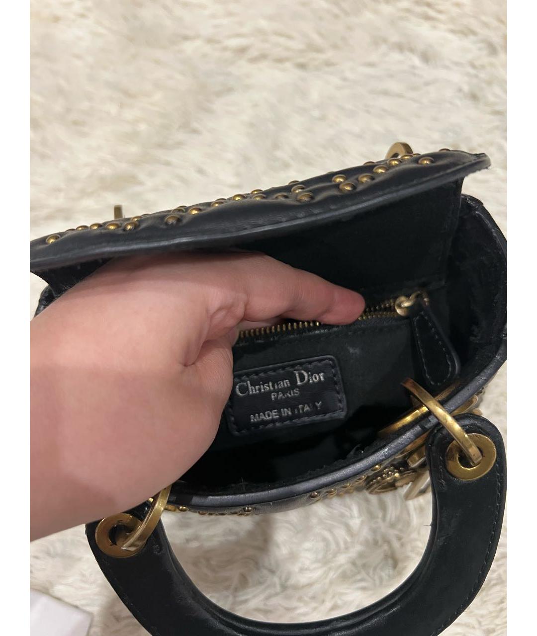 CHRISTIAN DIOR Черная кожаная сумка с короткими ручками, фото 8