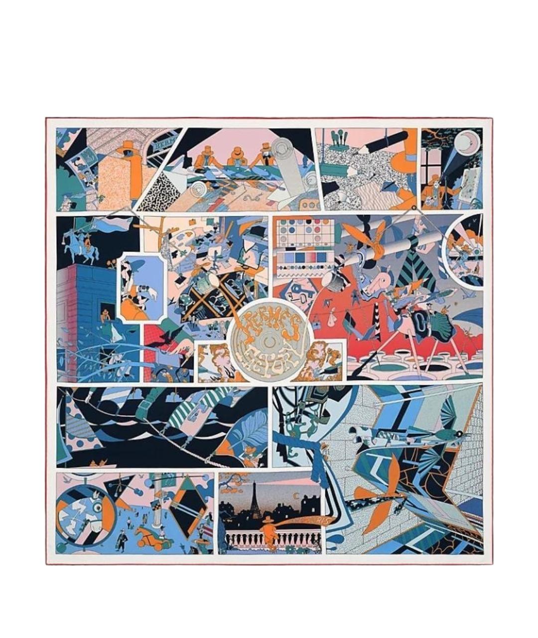 HERMES Синий шелковый шарф, фото 1