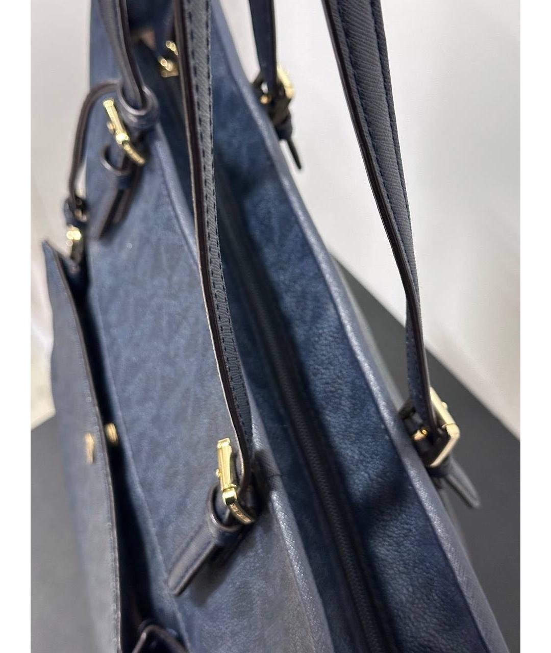 MICHAEL MICHAEL KORS Темно-синяя кожаная сумка тоут, фото 6