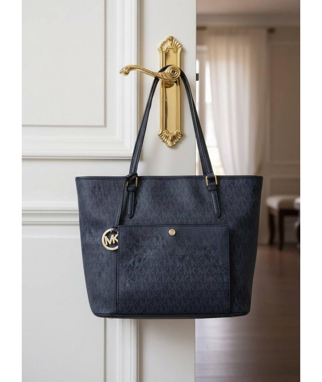 MICHAEL MICHAEL KORS Темно-синяя кожаная сумка тоут, фото 7