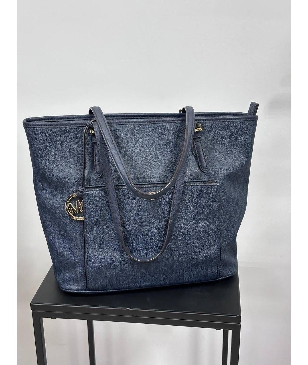 MICHAEL MICHAEL KORS Темно-синяя кожаная сумка тоут, фото 3