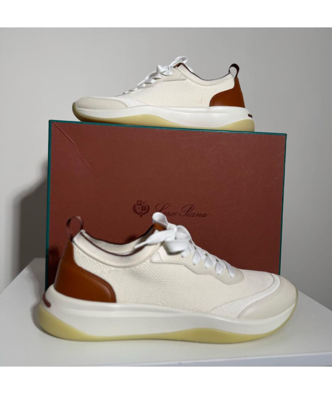 LORO PIANA Бежевые текстильные низкие кроссовки / кеды, фото 2