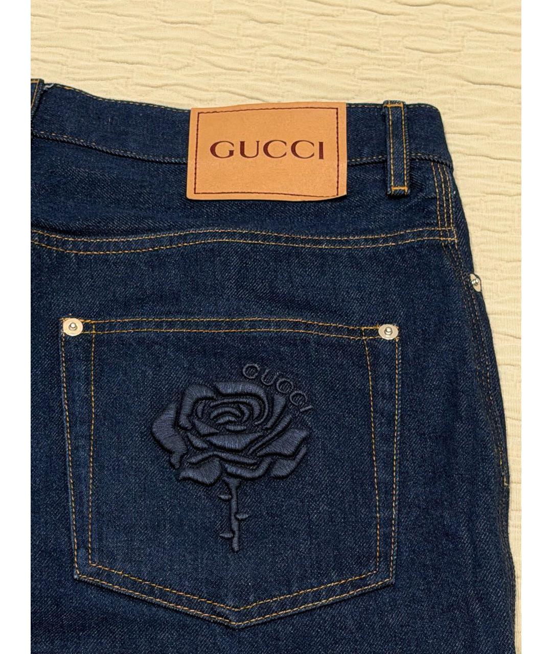 GUCCI Темно-синие хлопковые прямые джинсы, фото 3