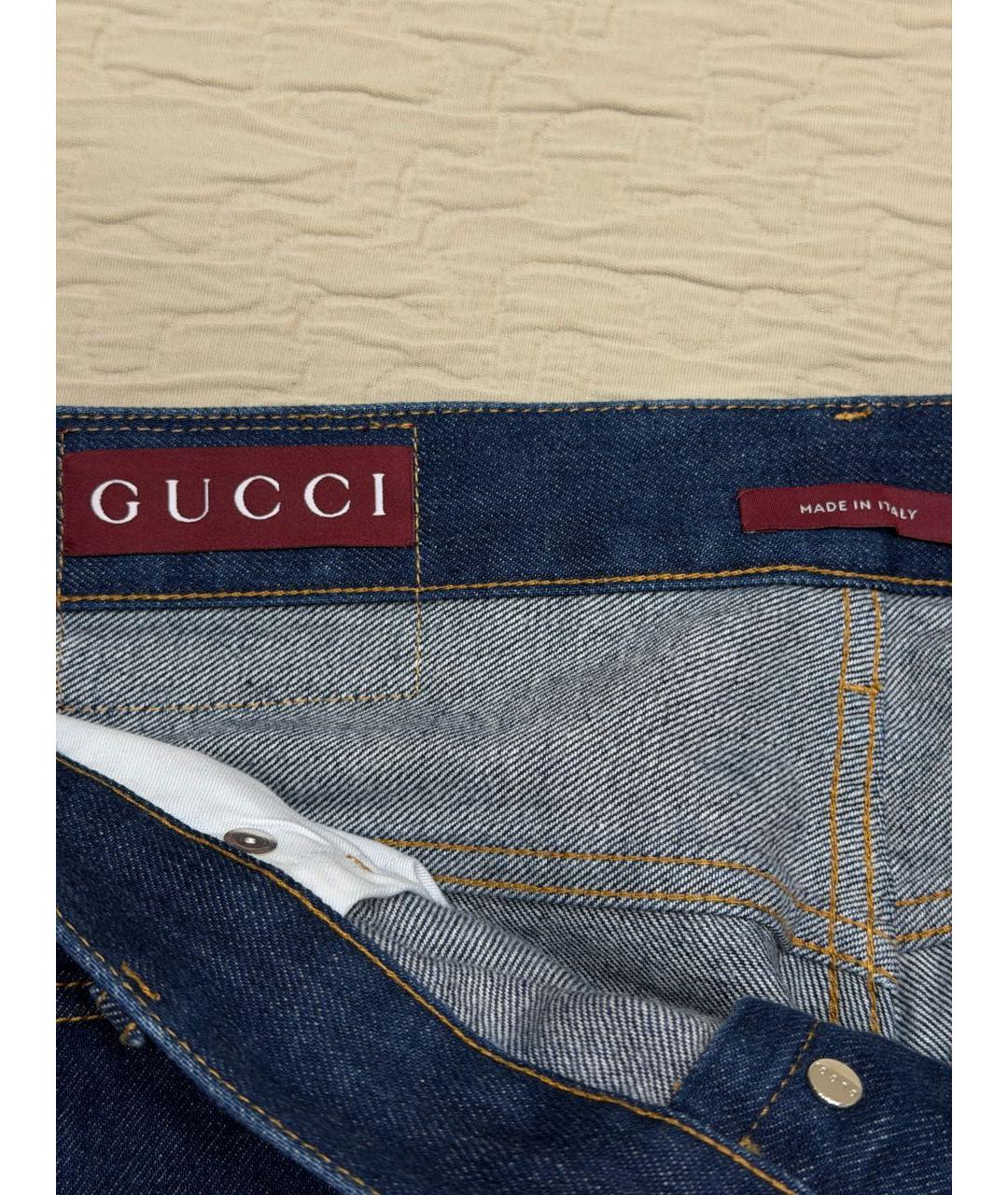 GUCCI Темно-синие хлопковые прямые джинсы, фото 4