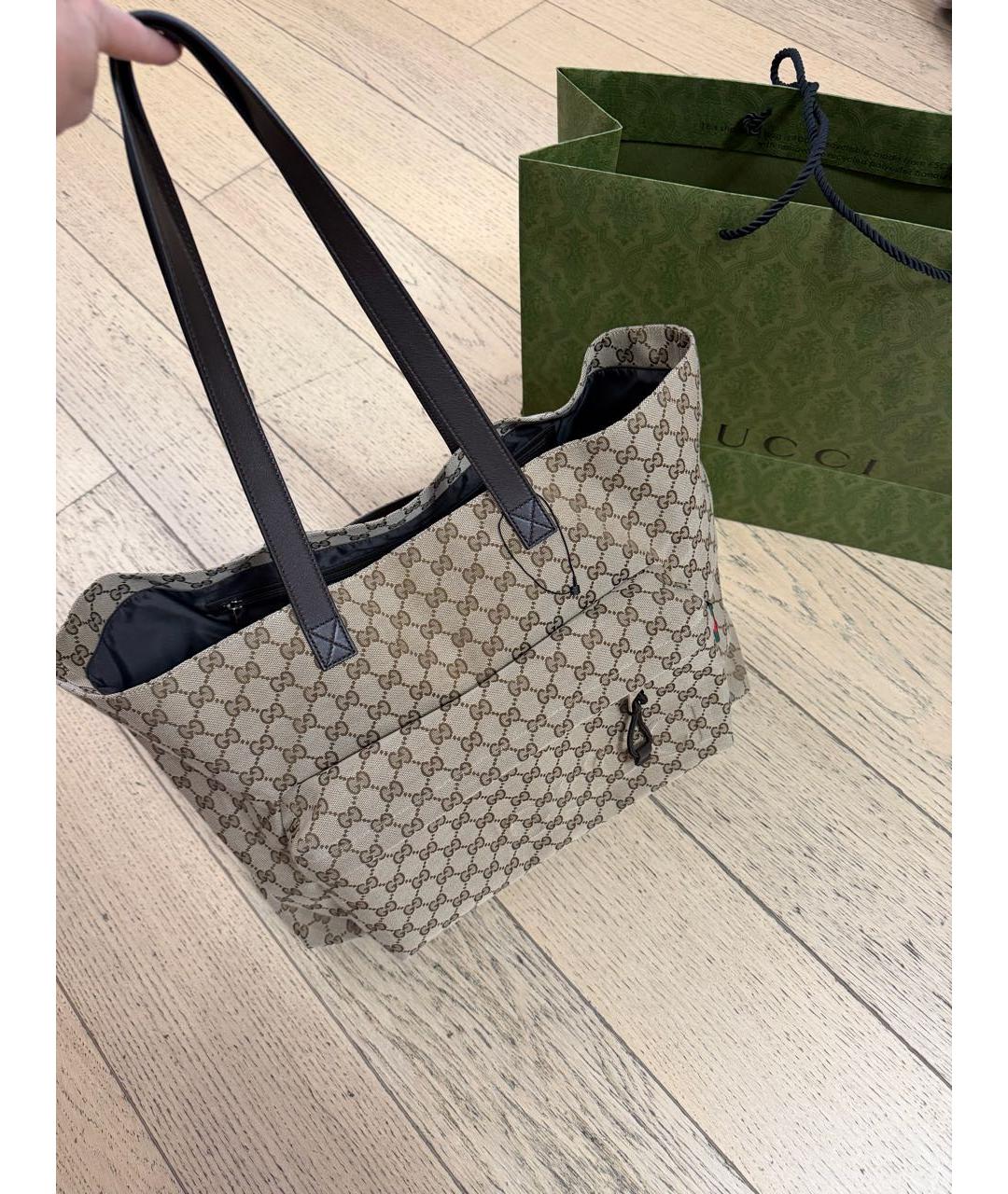 GUCCI Коричневая тканевая сумка тоут, фото 2