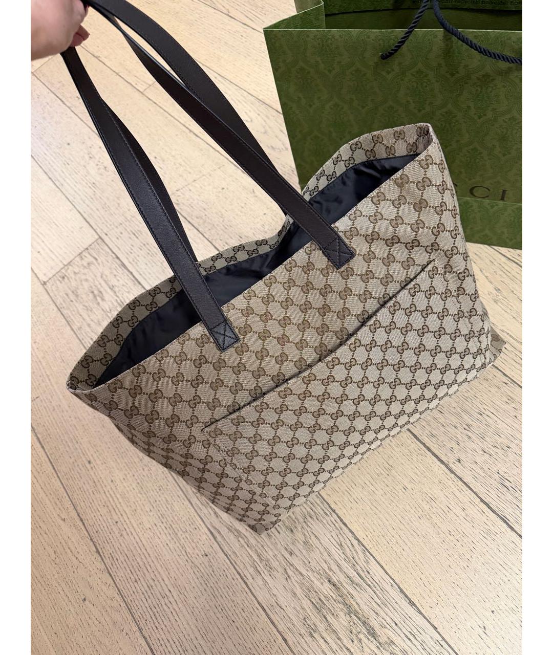 GUCCI Коричневая тканевая сумка тоут, фото 3