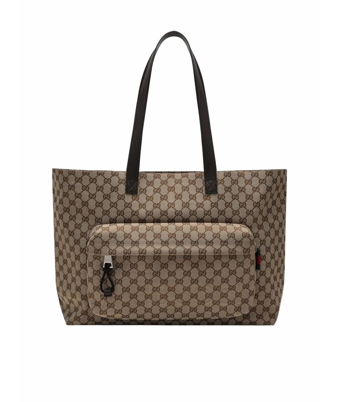 GUCCI Коричневая тканевая сумка тоут, фото 1