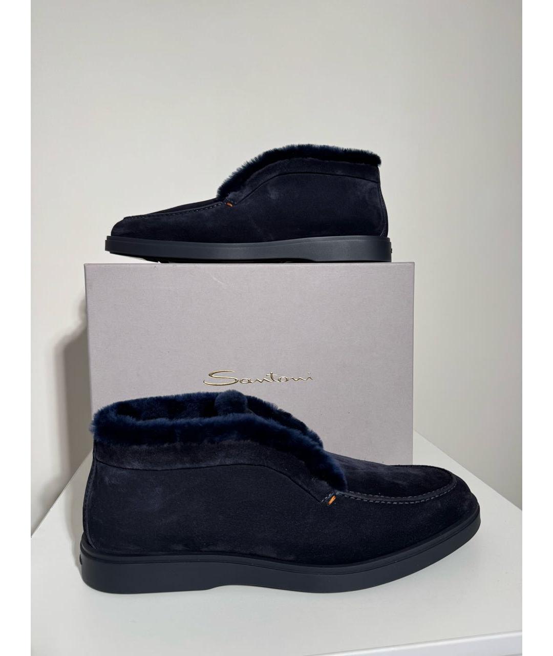 SANTONI Синие замшевые низкие ботинки, фото 2