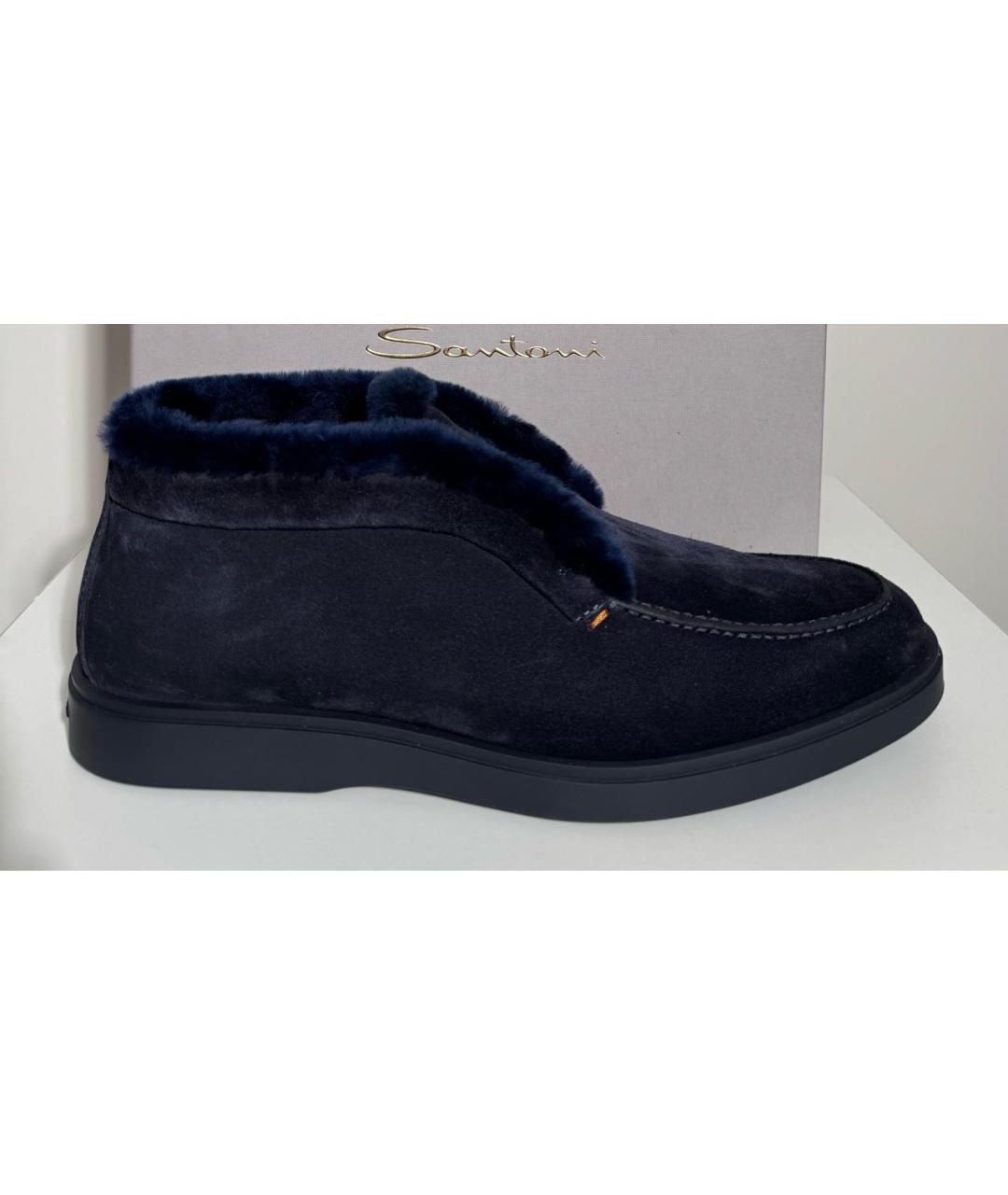 SANTONI Синие замшевые низкие ботинки, фото 5