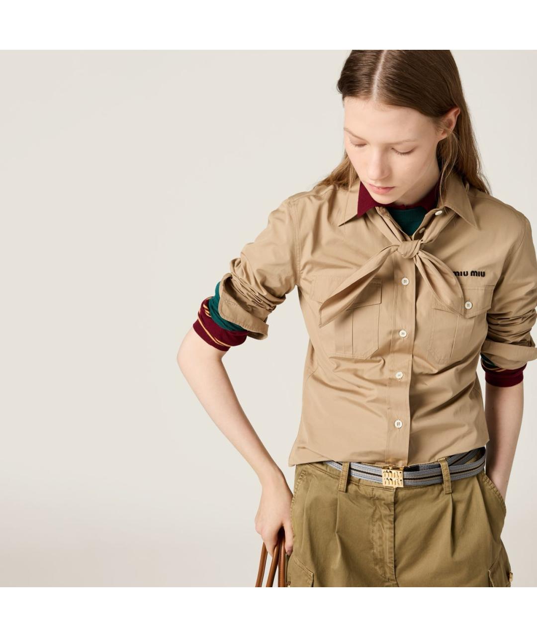 MIU MIU Бежевая хлопковая рубашка, фото 3