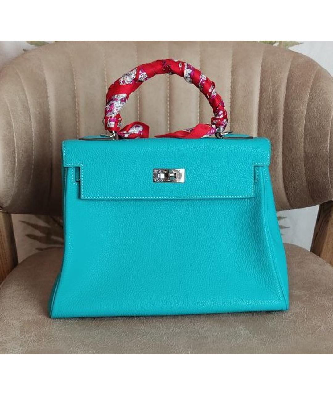 HERMES Голубая кожаная сумка с короткими ручками, фото 5