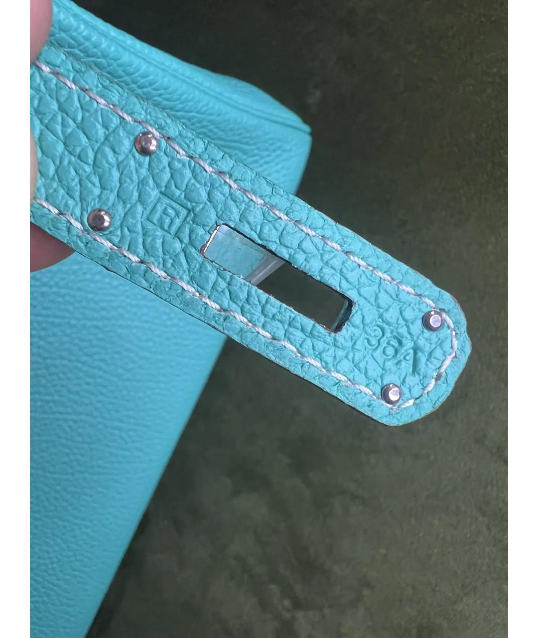 HERMES Голубая кожаная сумка с короткими ручками, фото 4