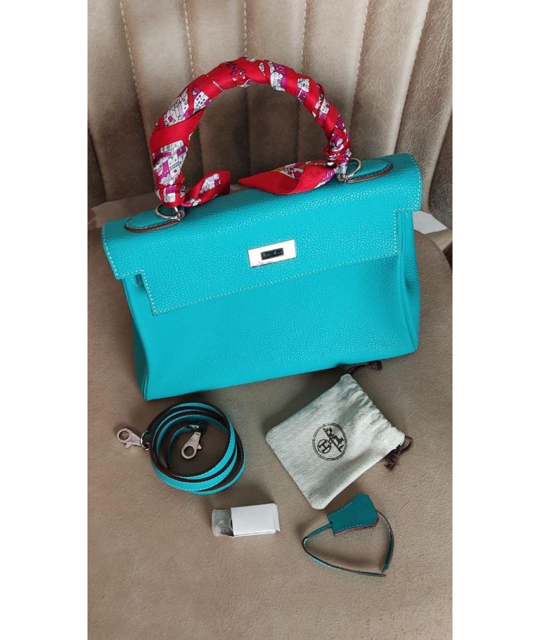 HERMES Голубая кожаная сумка с короткими ручками, фото 3