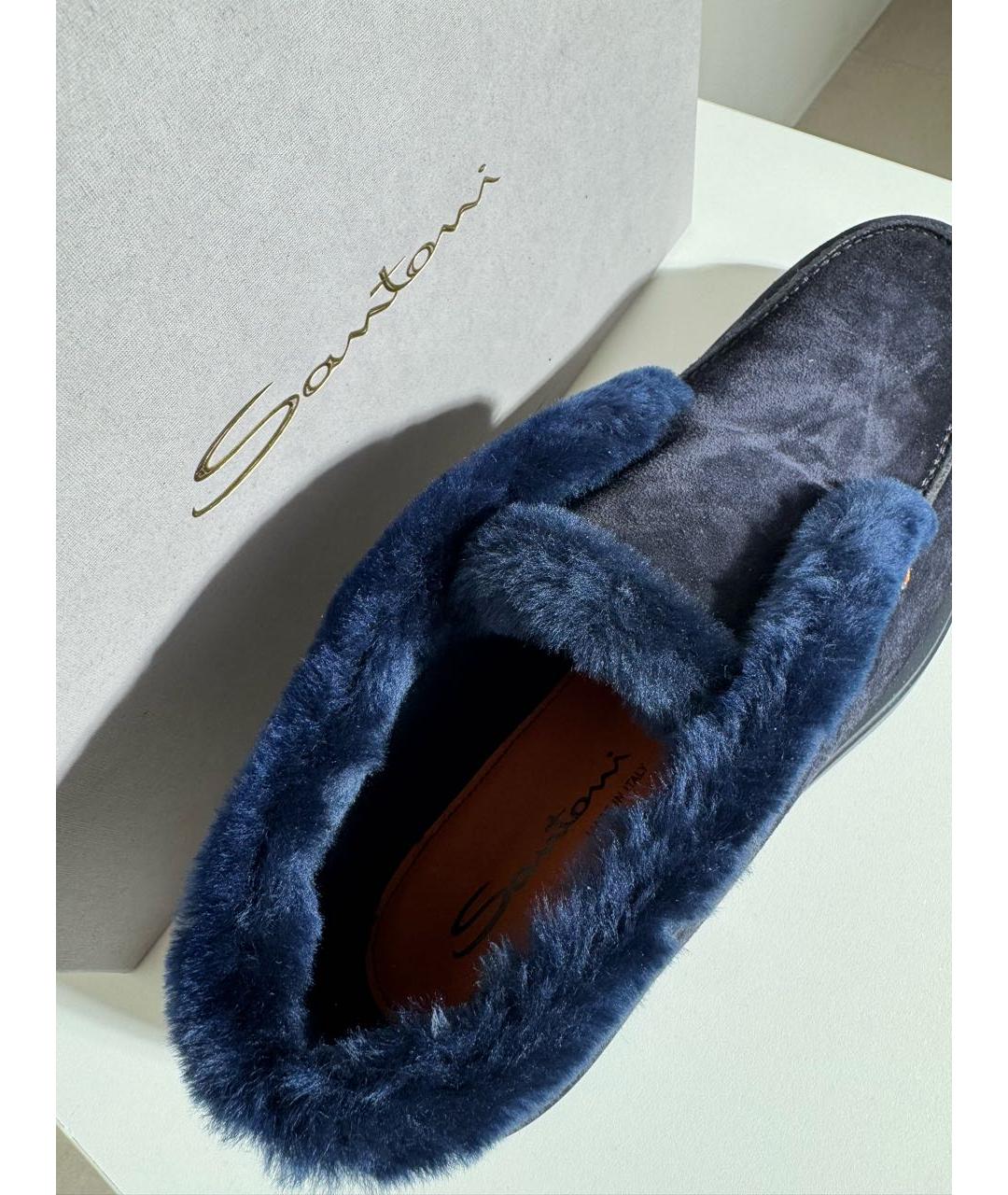 SANTONI Синие замшевые низкие ботинки, фото 3