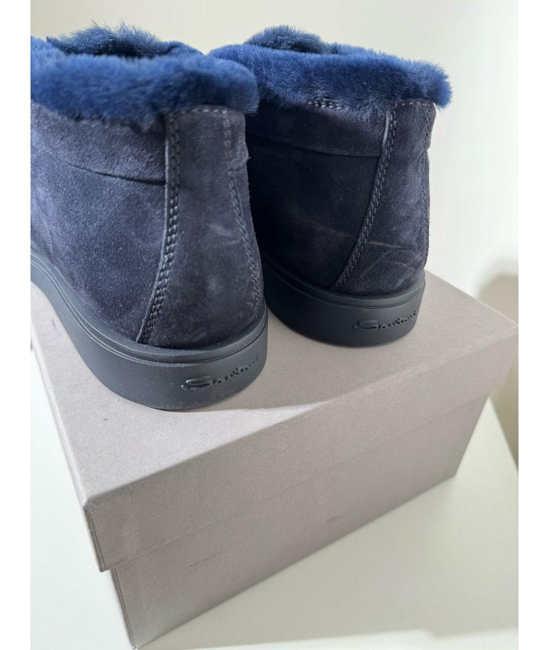 SANTONI Синие замшевые низкие ботинки, фото 4
