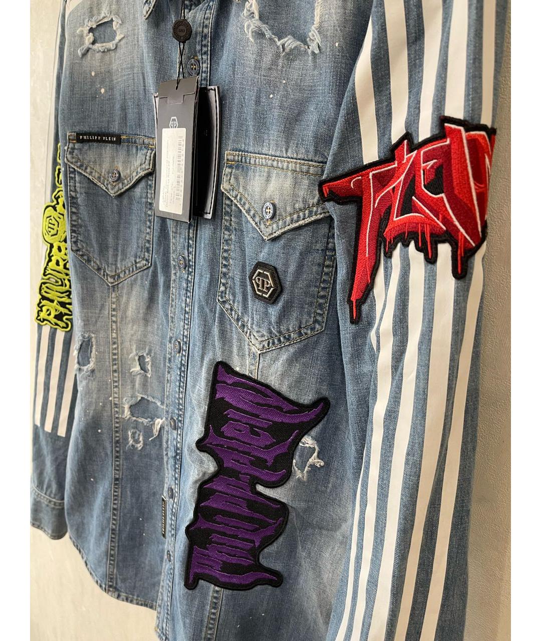 PHILIPP PLEIN Голубая хлопковая кэжуал рубашка, фото 3