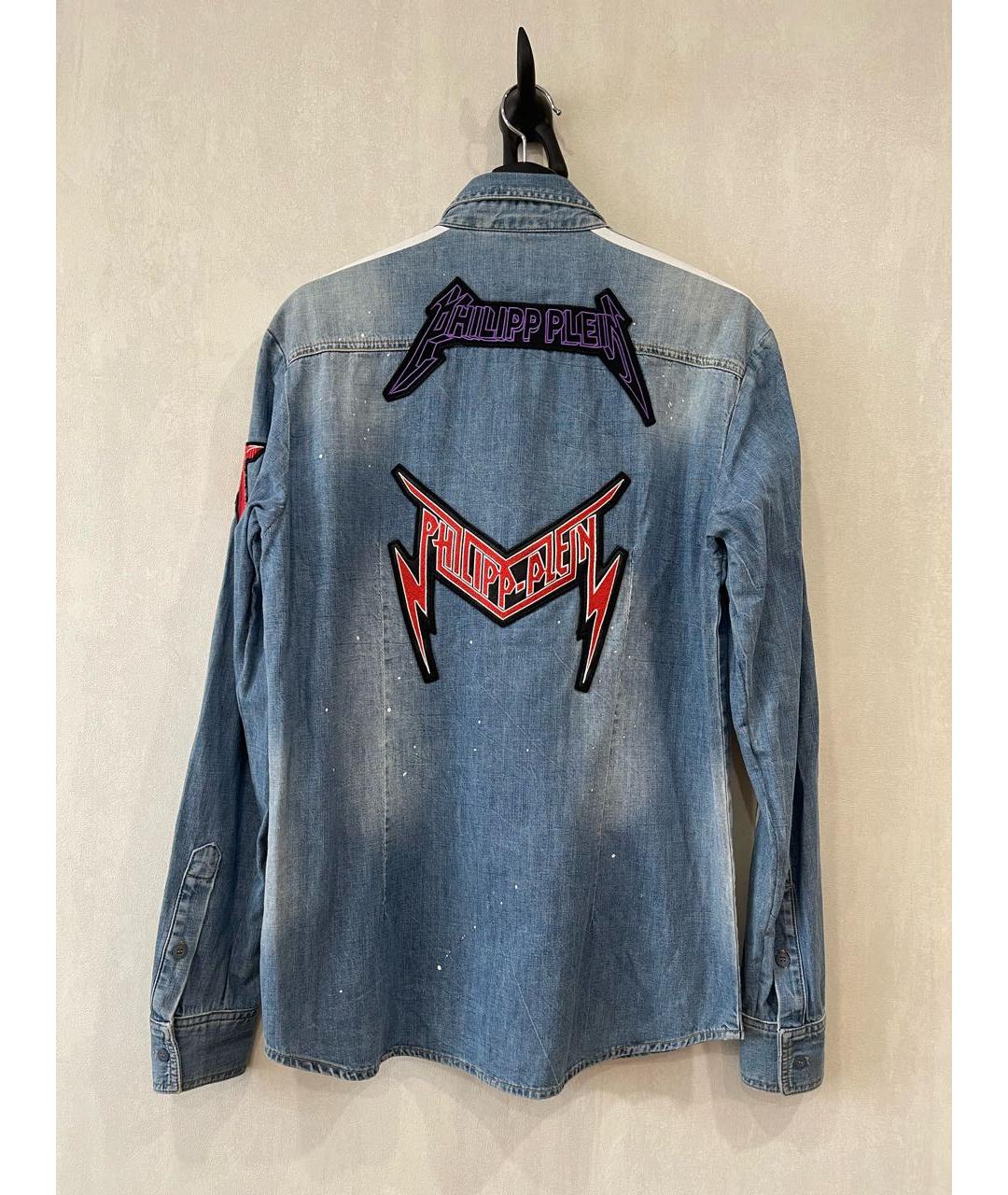 PHILIPP PLEIN Голубая хлопковая кэжуал рубашка, фото 2