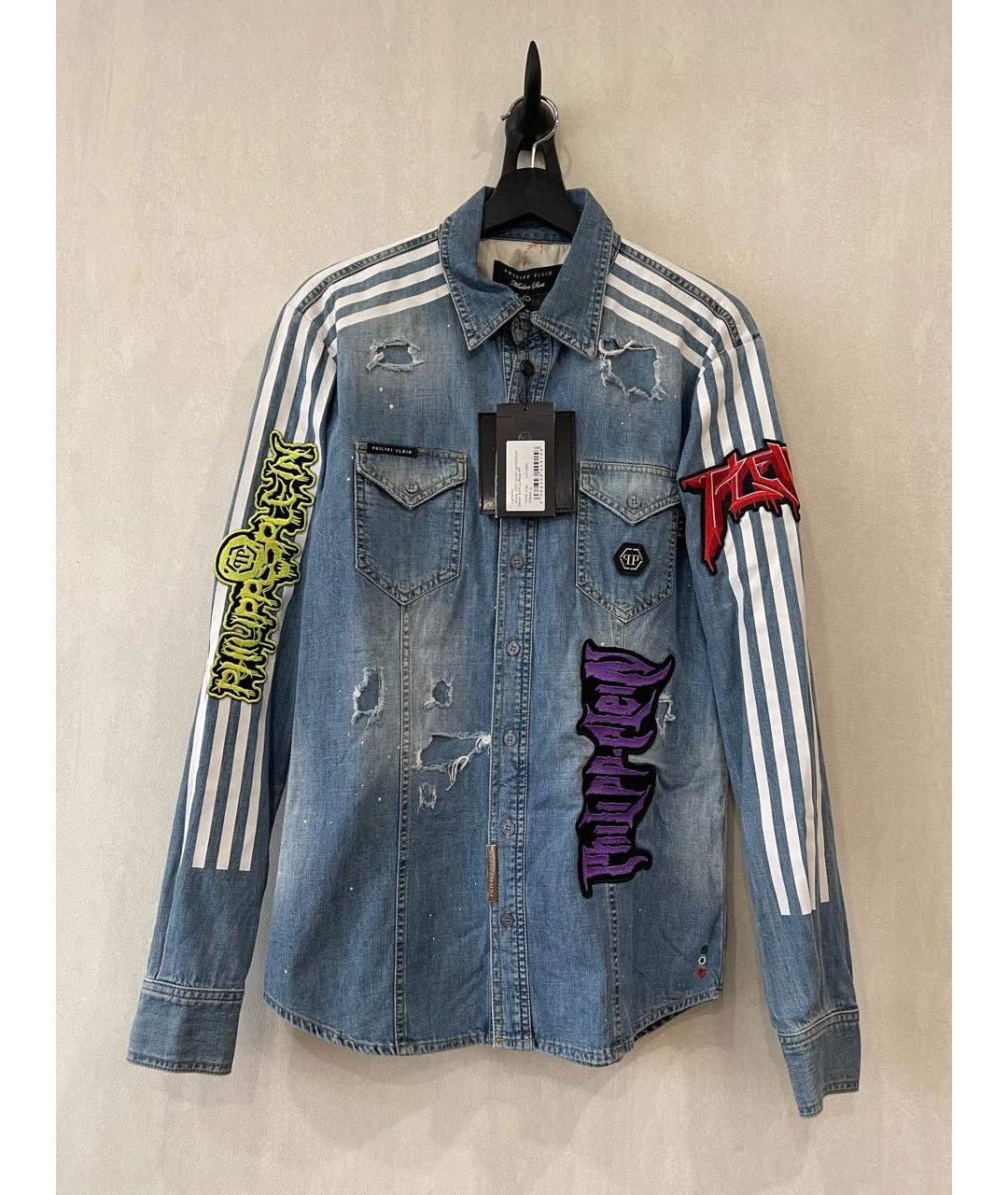 PHILIPP PLEIN Голубая хлопковая кэжуал рубашка, фото 6