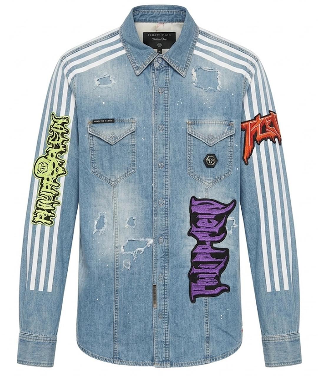 PHILIPP PLEIN Голубая хлопковая кэжуал рубашка, фото 1