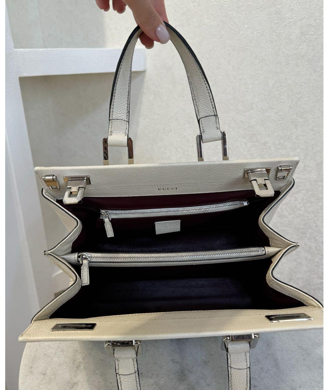 GUCCI Белая кожаная сумка с короткими ручками, фото 8