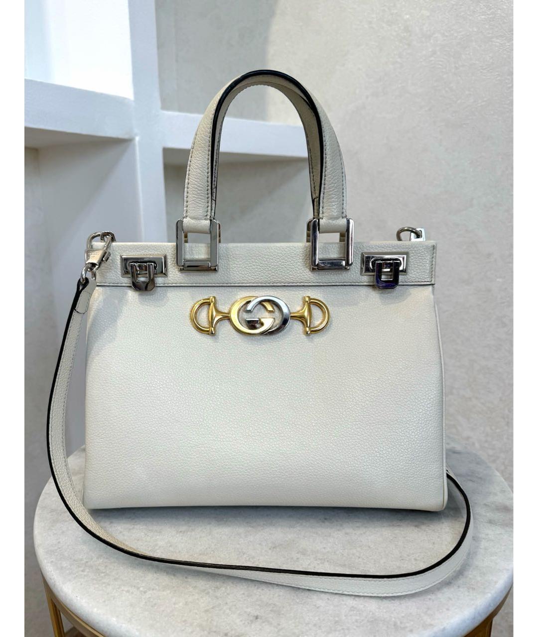 GUCCI Белая кожаная сумка с короткими ручками, фото 5