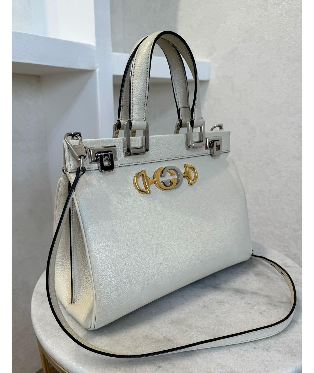 GUCCI Белая кожаная сумка с короткими ручками, фото 7