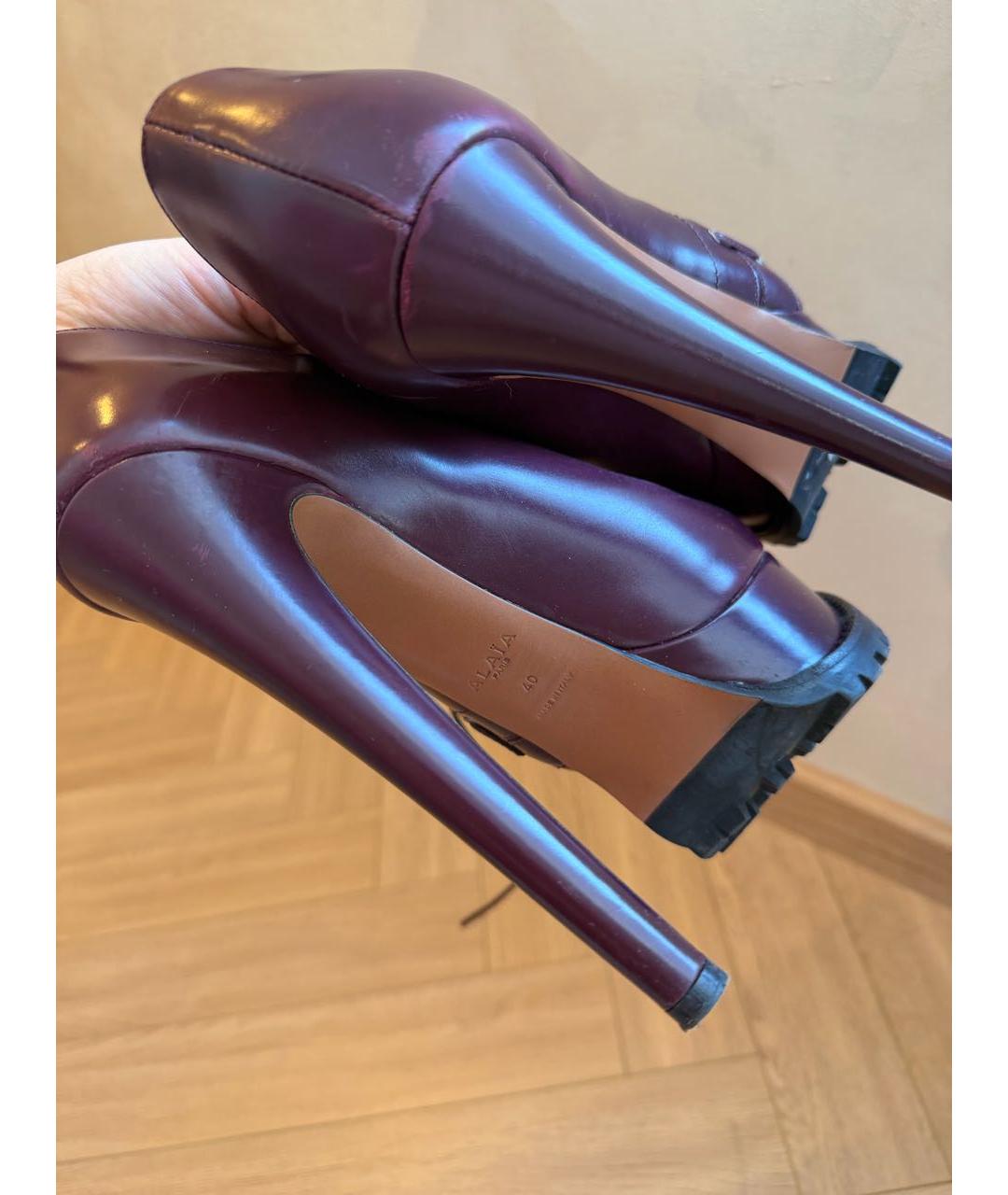 ALAIA Бордовые кожаные ботильоны, фото 6
