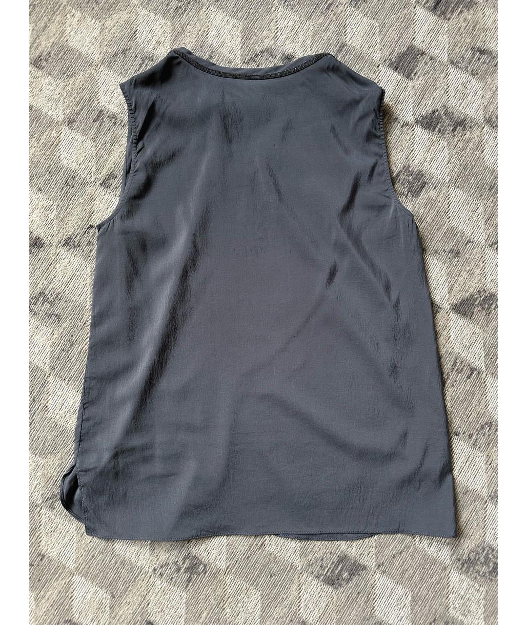 BRUNELLO CUCINELLI Антрацитовая шелковая блузы, фото 2