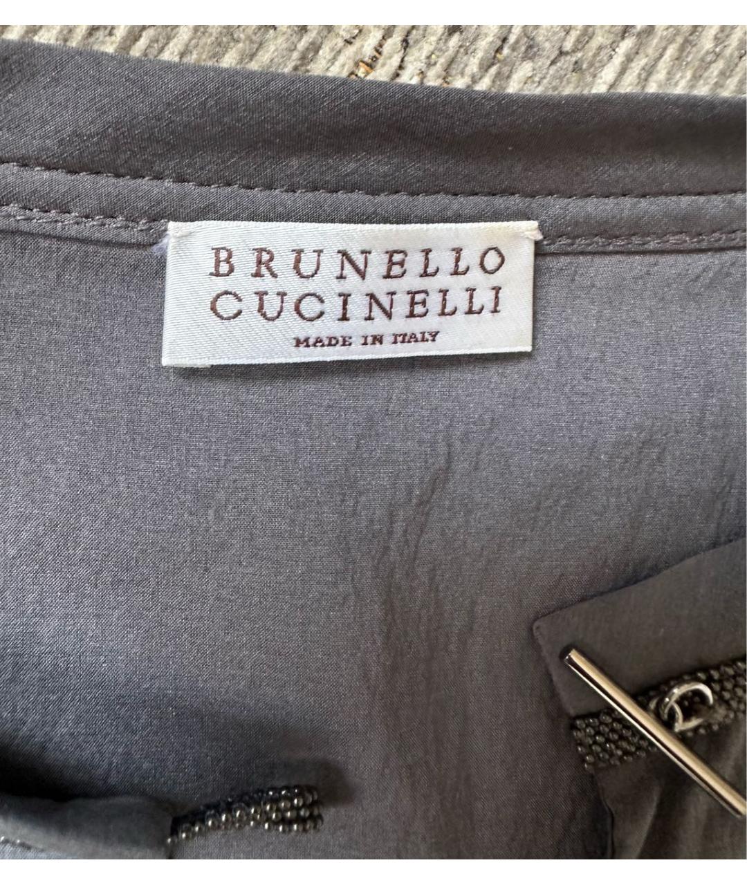 BRUNELLO CUCINELLI Антрацитовая шелковая блузы, фото 3