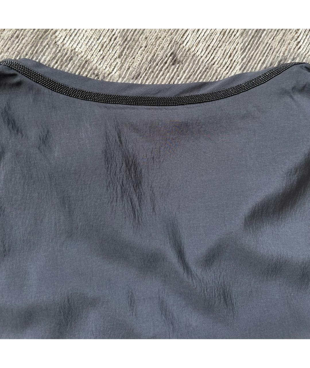 BRUNELLO CUCINELLI Антрацитовая шелковая блузы, фото 5