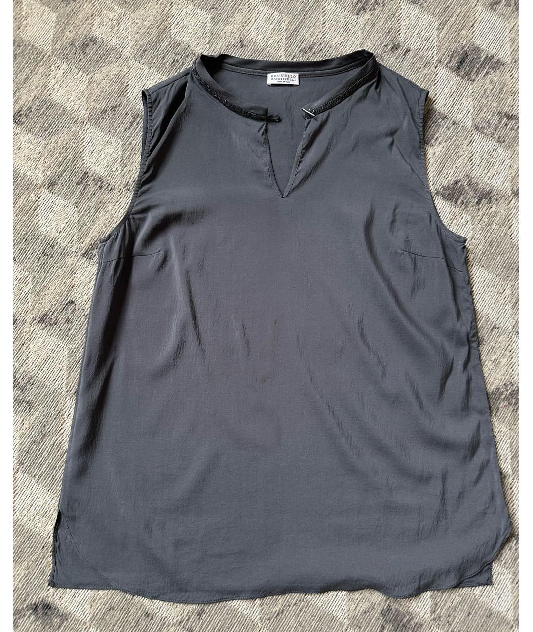 BRUNELLO CUCINELLI Антрацитовая шелковая блузы, фото 8