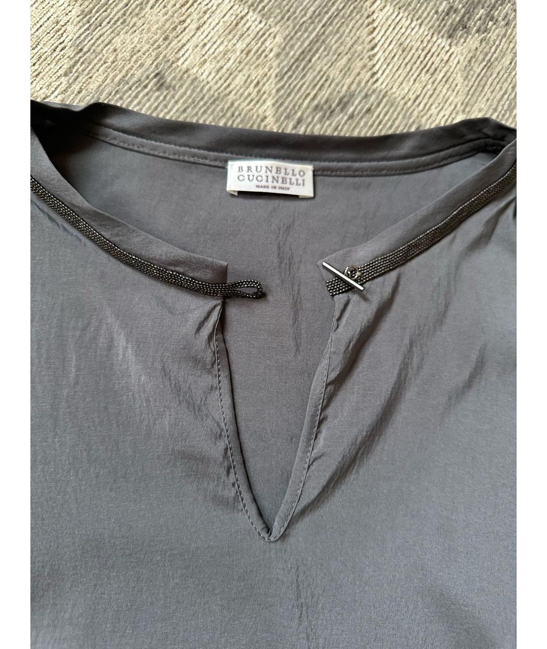 BRUNELLO CUCINELLI Антрацитовая шелковая блузы, фото 4