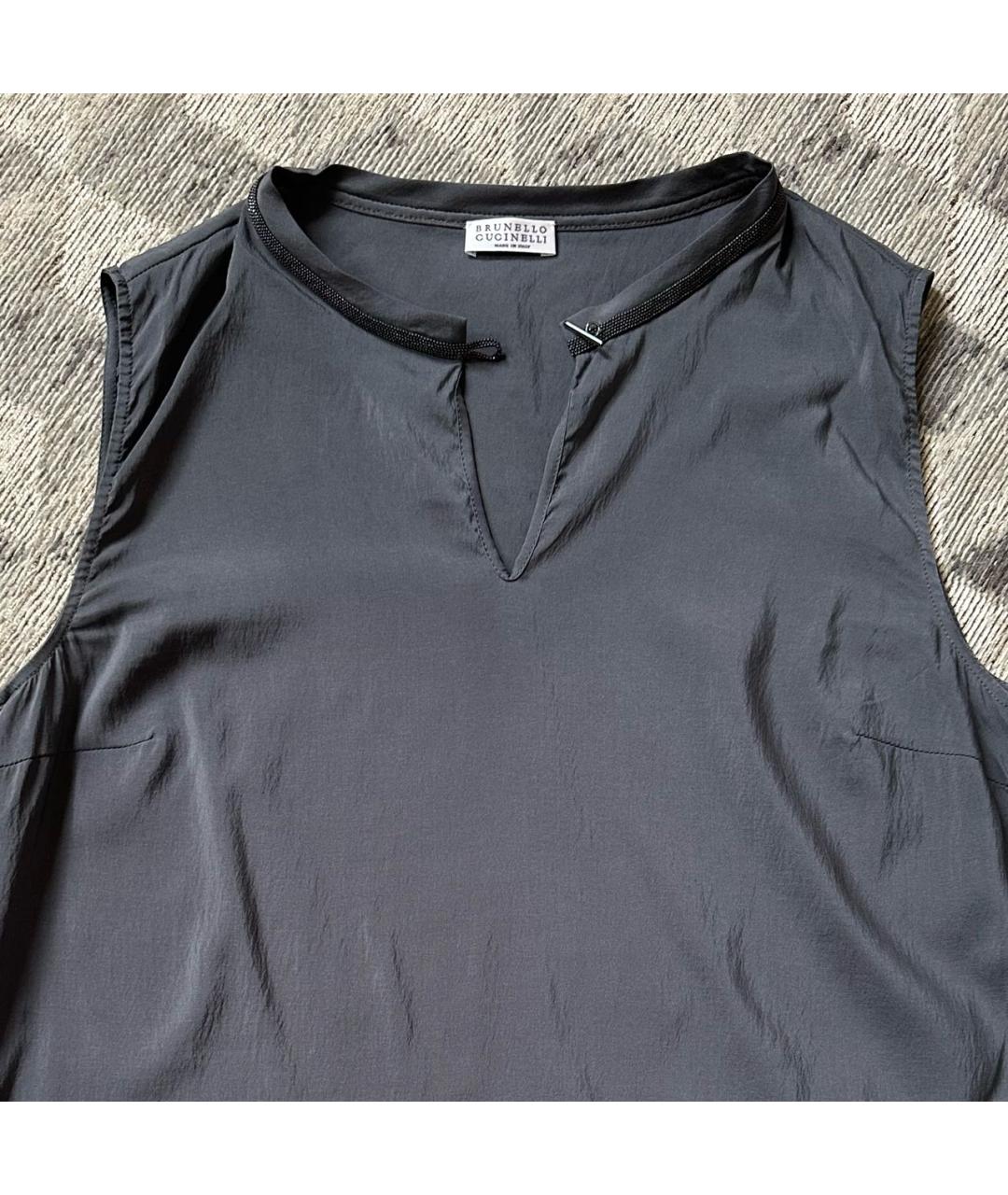 BRUNELLO CUCINELLI Антрацитовая шелковая блузы, фото 7