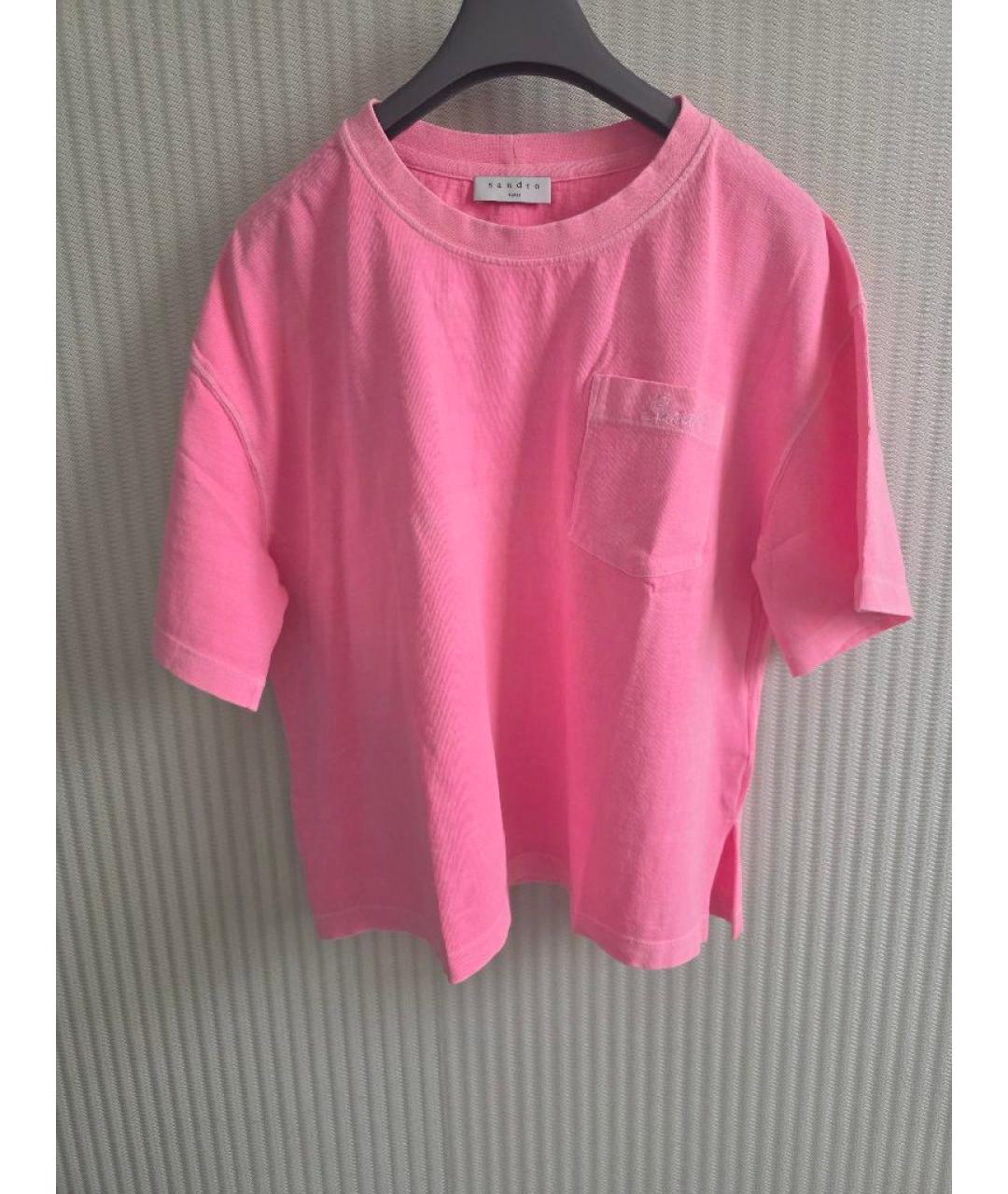 SANDRO Розовая хлопковая футболка, фото 4