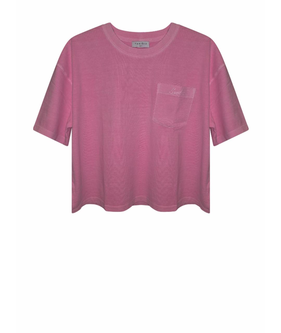 SANDRO Розовая хлопковая футболка, фото 1