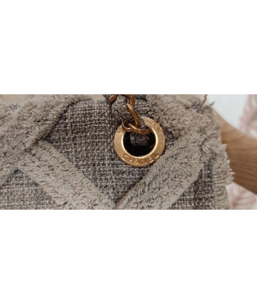 CHANEL Серая деним сумка с короткими ручками, фото 6