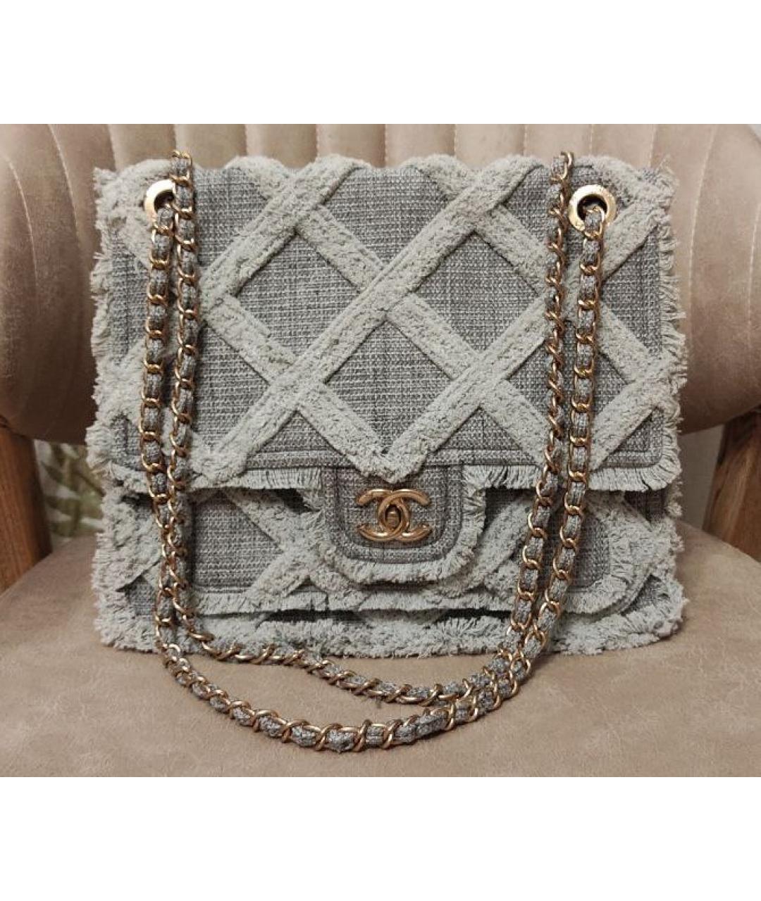 CHANEL Серая деним сумка с короткими ручками, фото 7