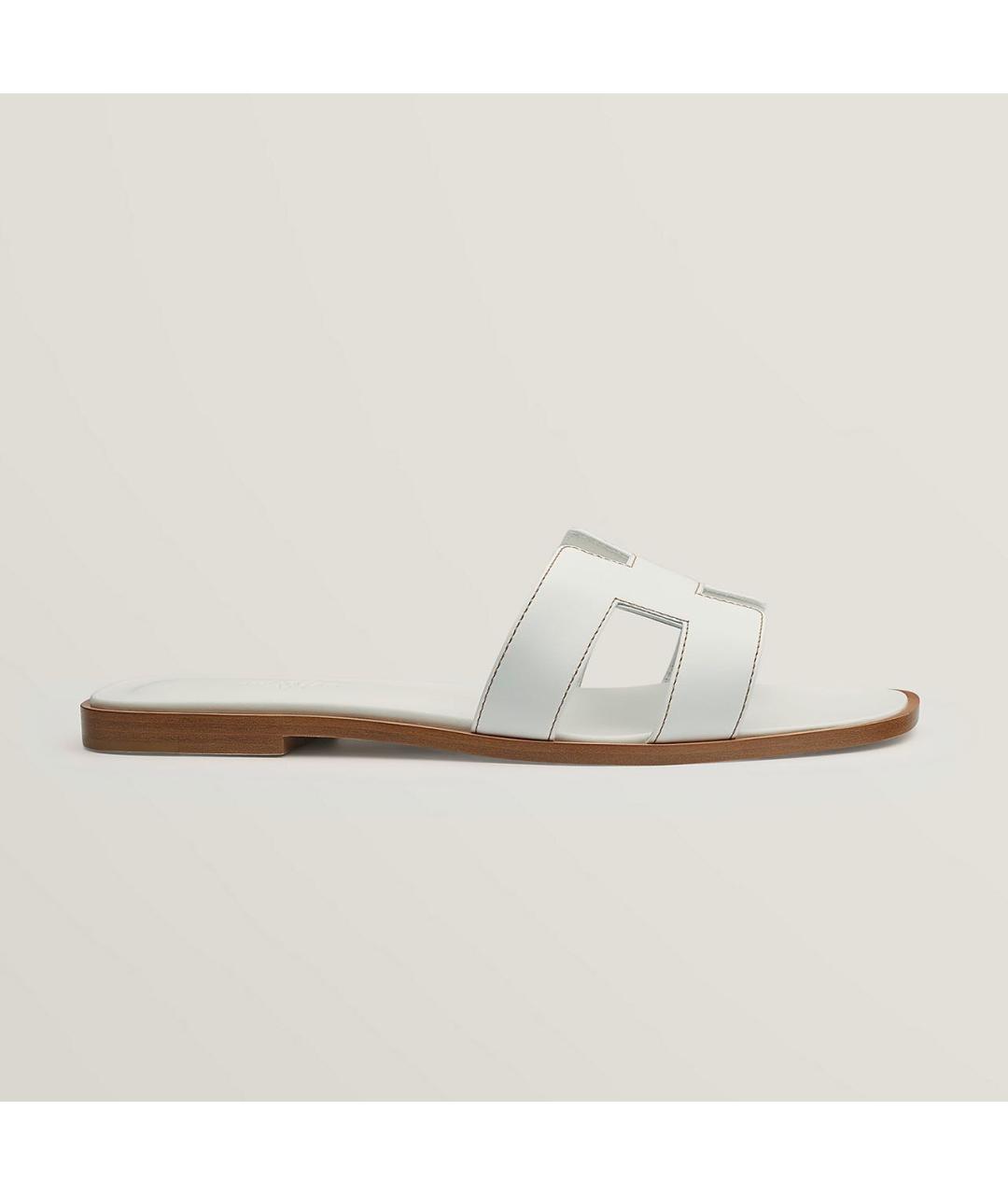 HERMES Белые кожаные шлепанцы, фото 8