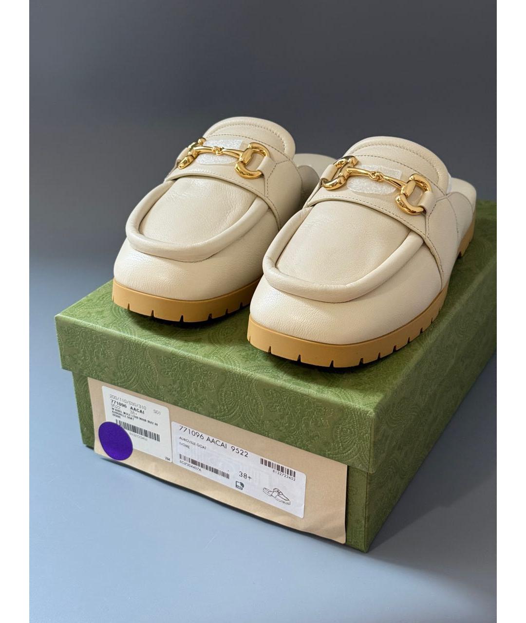 GUCCI Бежевые кожаные мюли, фото 5