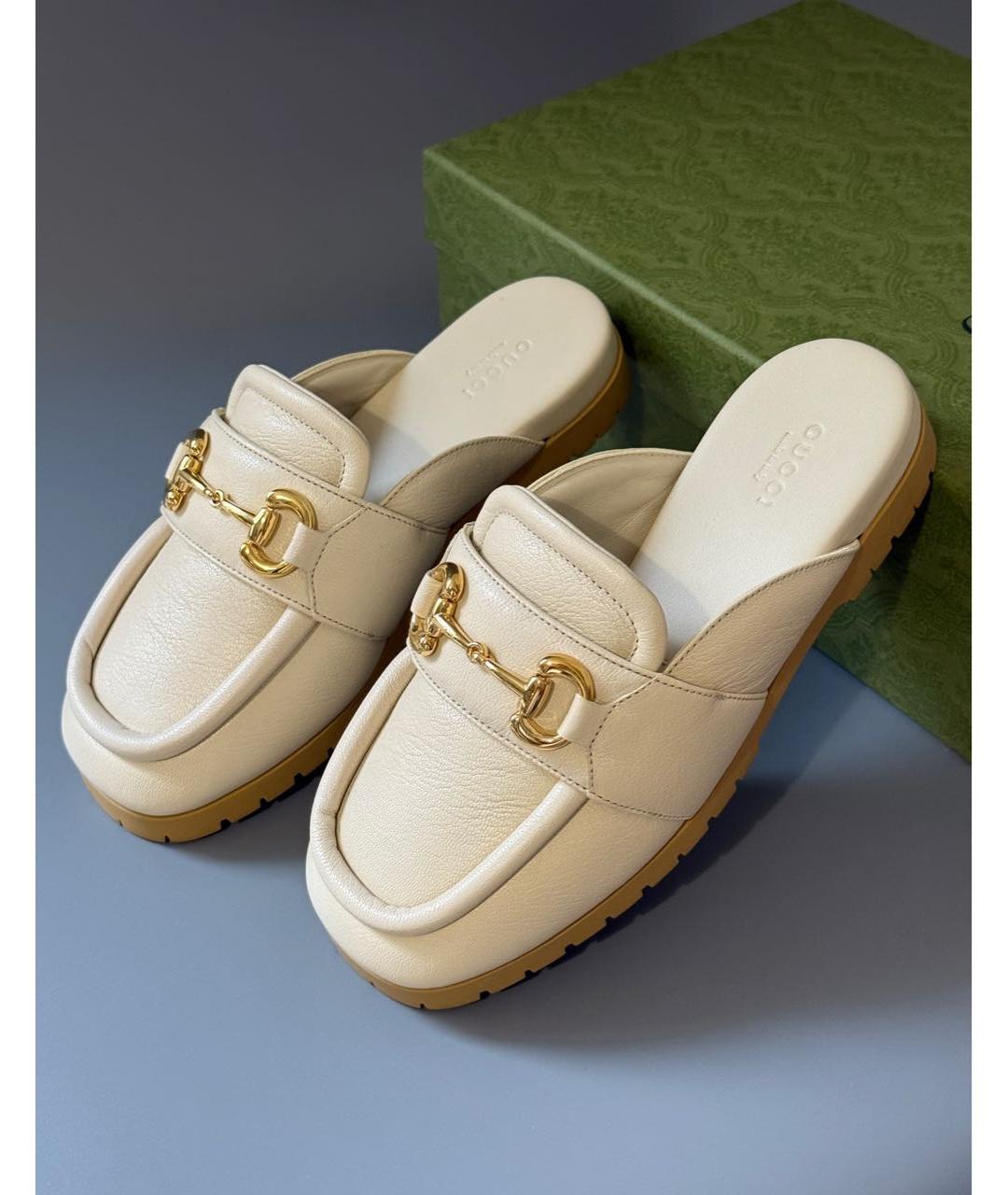 GUCCI Бежевые кожаные мюли, фото 2