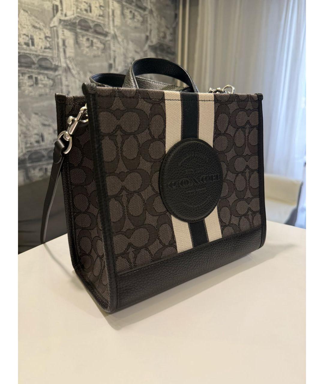 COACH Черная кожаная сумка с короткими ручками, фото 2