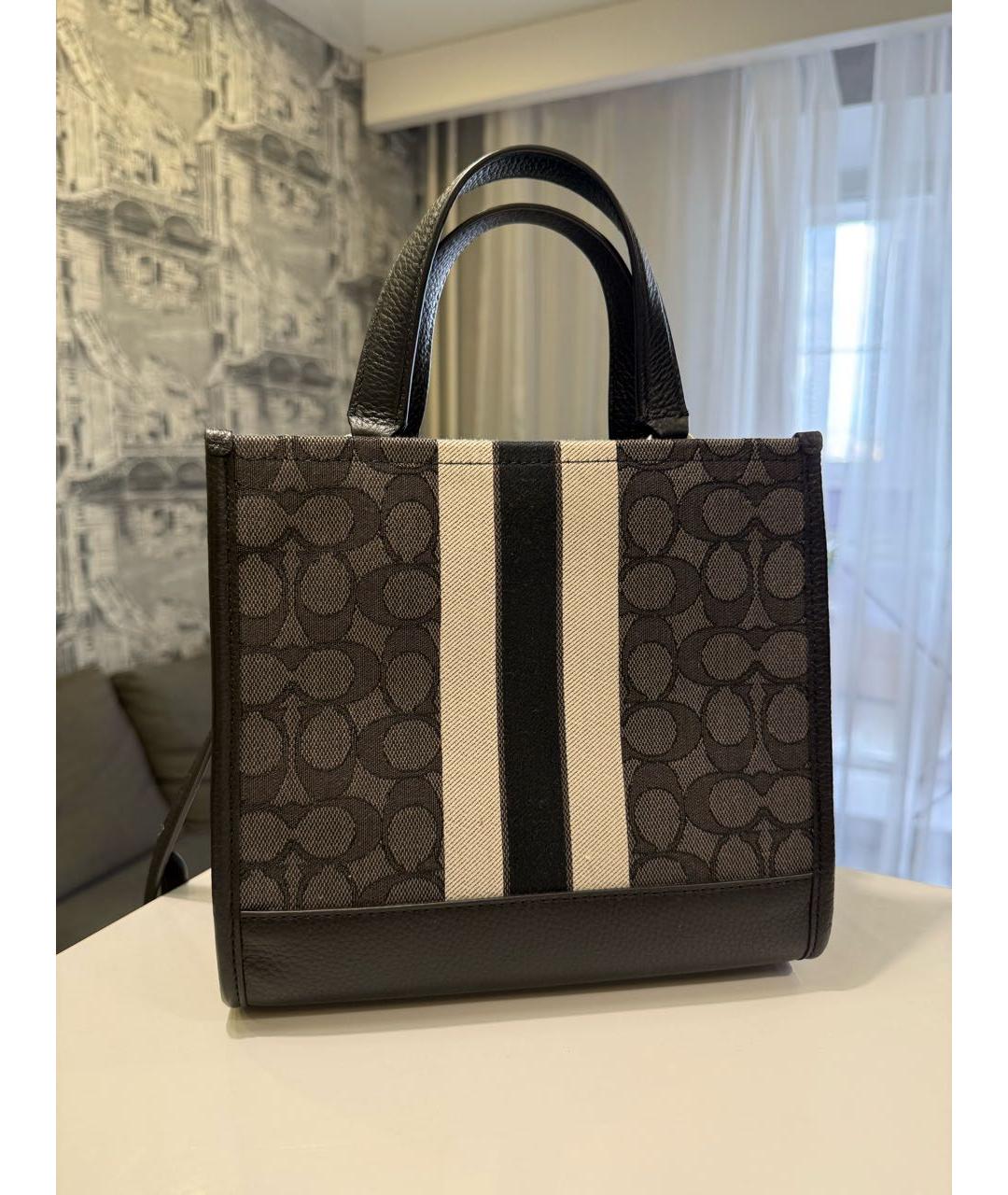 COACH Черная кожаная сумка с короткими ручками, фото 3