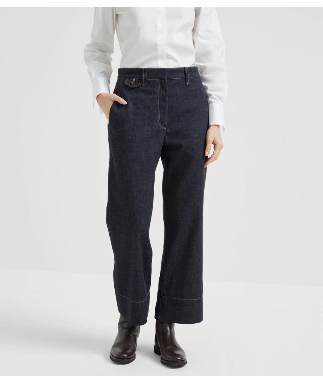 BRUNELLO CUCINELLI Темно-синие хлопковые прямые джинсы, фото 5