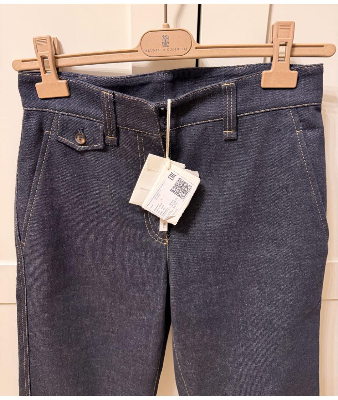 BRUNELLO CUCINELLI Темно-синие хлопковые прямые джинсы, фото 4